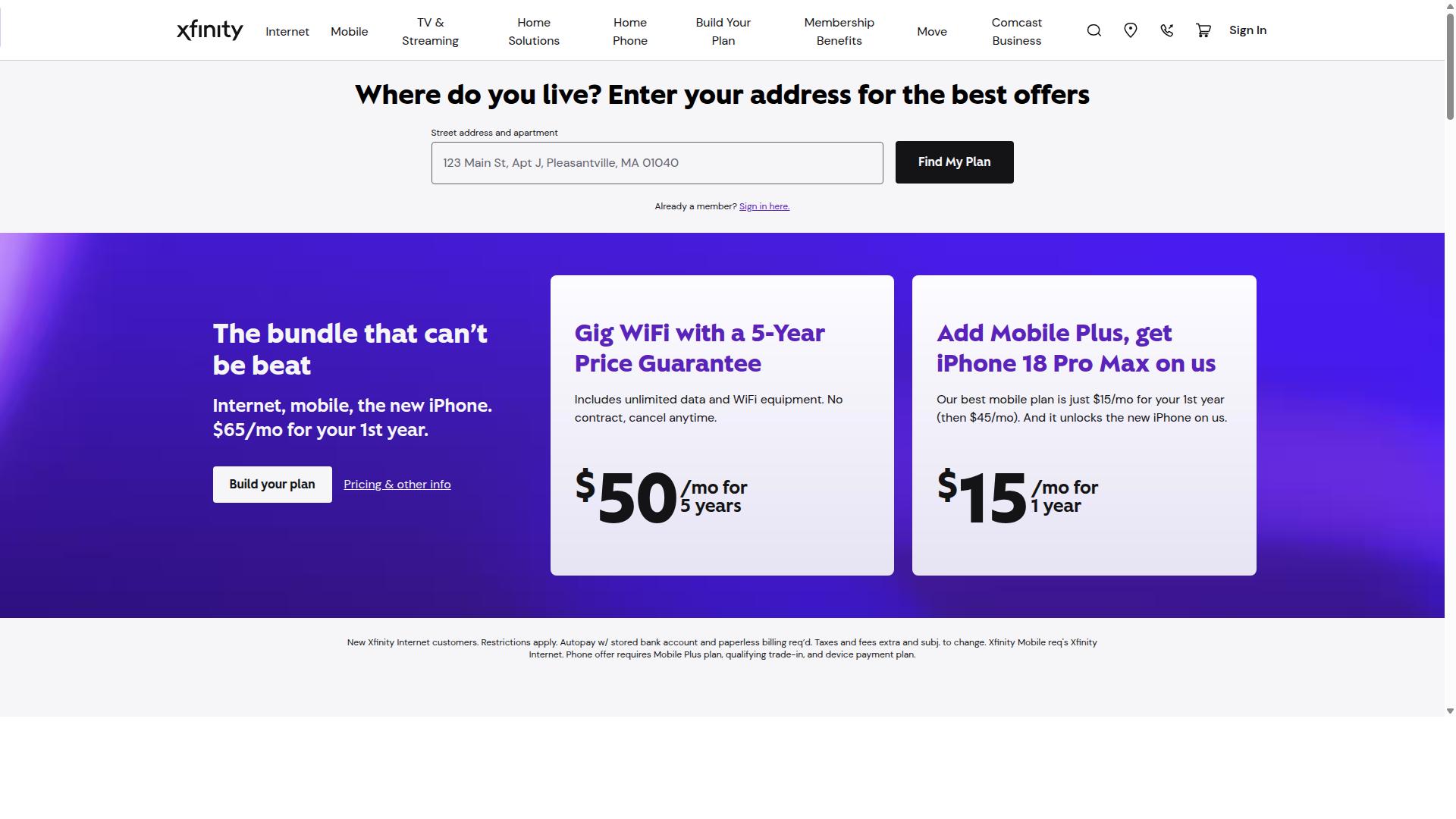 Comcast (Xfinity) website